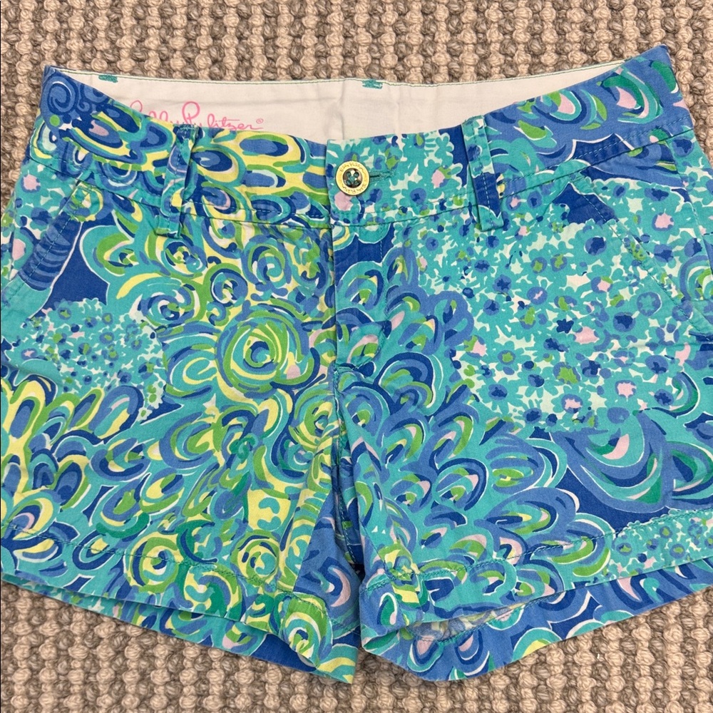 Lilly Pulitzer Blue Green Printed Jean Shorts